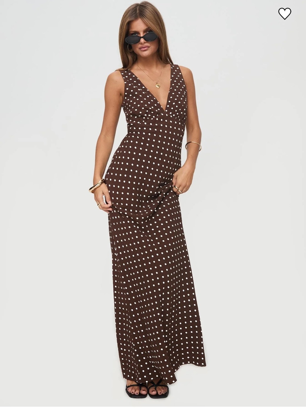 Princess Polly Nelli Maxi Dress Brown Polka Dot Size 8